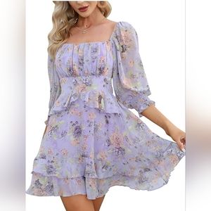 Lavender Floral Off Shoulder Dress